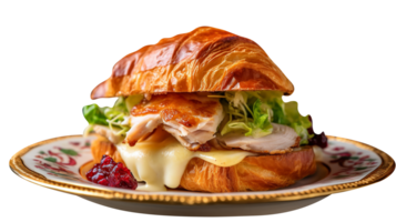 Croissant sandwich isolated on transparent background png