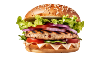 fresh tasty turkey burger isolated on white background png