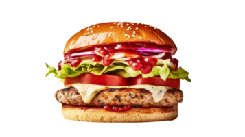 fresh tasty turkey burger isolated on white background png