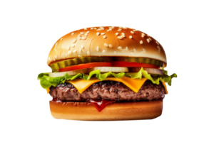 Delicious mouthwatering burger isolated on transparent background png