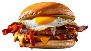 Delicious mouth-watering fried egg burger isolated on transparent background png