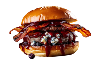 delizioso acquolina in bocca mirtillo hamburger isolato su trasparente sfondo png