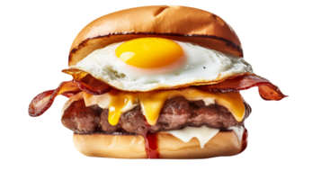 Delicious mouth-watering fried egg burger isolated on transparent background png