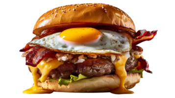 Delicious mouth-watering fried egg burger isolated on transparent background png