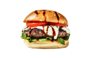 Delicious caprese burger on transparent background png