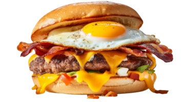 Delicious mouth-watering fried egg burger isolated on transparent background png