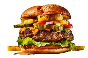 delicioso caribe empurrão hamburguer em transparente fundo png