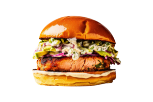 Delicious mouthwatering burger isolated on transparent background png