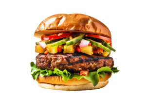 Delicious mouthwatering burger isolated on transparent background png