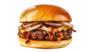 delicioso caramelizado cebolla hamburguesa en transparente antecedentes png