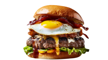 Delicious mouth-watering fried egg burger isolated on transparent background png