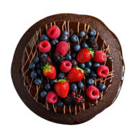 Delicious chocolate cake decorated with fresh berries on png background