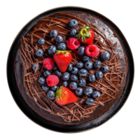 Delicious chocolate cake decorated with fresh berries on png background