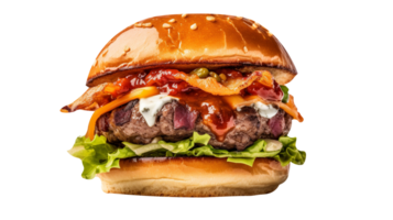 Delicious mouthwatering burger isolated on transparent background png