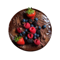 Delicious chocolate cake decorated with fresh berries on png background