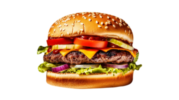 Delicious mouthwatering burger isolated on transparent background png