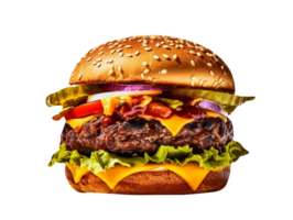 Delicious mouthwatering burger isolated on transparent background png