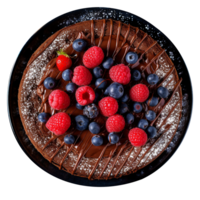 Delicious chocolate cake decorated with fresh berries on png background