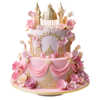 Tasty decorated princess birthday cake isolated on transparent background png