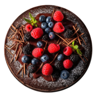 heerlijk chocola taart versierd met vers bessen Aan PNG achtergrond