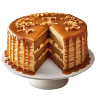 Tasty caramel glazed cake isolated on transparent background png