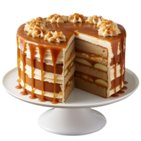 Tasty caramel glazed cake isolated on transparent background png