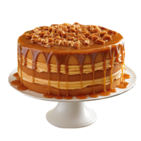 Tasty caramel glazed cake isolated on transparent background png