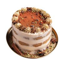 Delicious decorated chai spice cake isolated on transparent background png