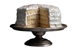 Delicious coconut cream cake on png background