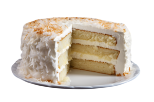 Delicious coconut cream cake on png background