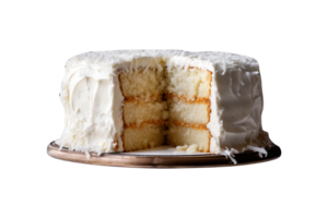 Tasty coconut cream cake isolated on transparent background png