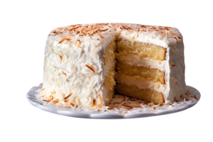 Delicious coconut cream cake on png background