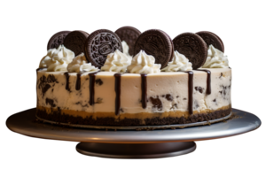 Tasty chocolate cookies and cream cheesecake isolated on transparent background png