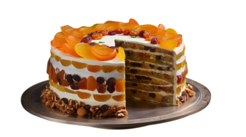 Delicious dry fruits decorated cake isolated on transparent background png