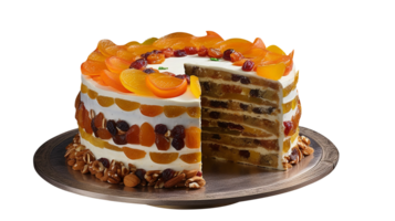 Delicious dry fruits decorated cake isolated on transparent background png