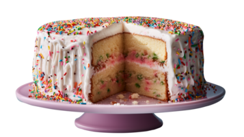 Delicious funfetti cake decorated with sprinkles on transparent background png