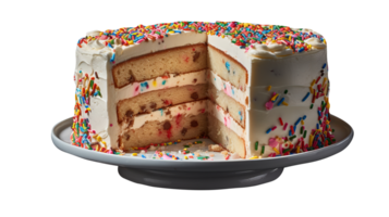 Delicious funfetti cake decorated with sprinkles on transparent background png