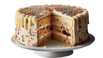 Delicious funfetti cake decorated with sprinkles on transparent background png