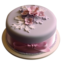 Delicious decorated fondant cake on png background