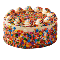 Delicious funfetti cake decorated with sprinkles on transparent background png