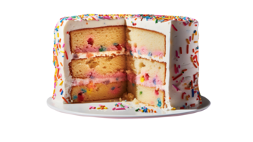 köstlich funfetti Kuchen dekoriert mit Sträusel auf transparent Hintergrund png