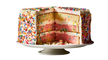 köstlich funfetti Kuchen dekoriert mit Sträusel auf transparent Hintergrund png