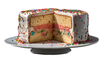 Delicious funfetti cake decorated with sprinkles on transparent background png
