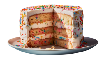 Delicious funfetti cake decorated with sprinkles on transparent background png