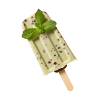 Frozen mint chocolate chip popsicle isolated on transparent background png