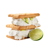 Tasty coconut lime  ice cream sandwich on transparent background png