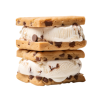 Tasty chocolate chip cookie ice cream sandwich on transparent background png