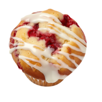 Tasty raspberry muffin with white chocolate on png background