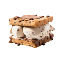 Tasty chocolate chip cookie ice cream sandwich on transparent background png