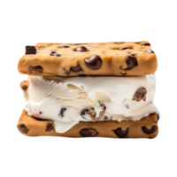 Tasty chocolate chip cookie ice cream sandwich on transparent background png